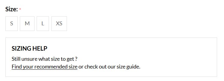 Sizing help box